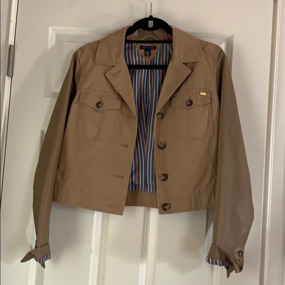 khaki jaket/blazer with faux leather sleeves